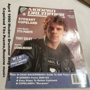 April 1990 Modern Drummer Mag Stewart Copeland Tito Puente,Roxanne music
